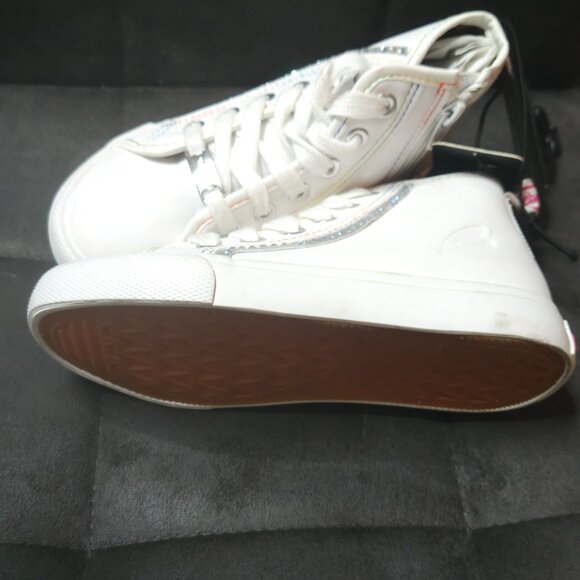 Bebe Girls White High Top Sneakers | Size 10 | Rainbow Stitching + Side Zip - Picture 5 of 5
